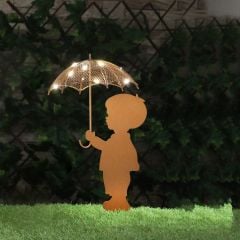 Solar Silhouette Boy With Umbrella Garden Stake